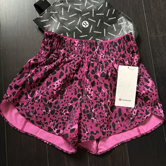 LULULEMON TRACK THAT MR SHORTS 5” in CAMO CHETAH MAGENTA PURPLE